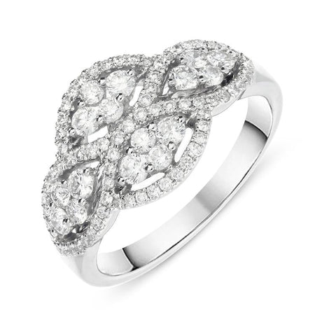 18ct White Gold 0.79ct Diamond Pave Set Cluster Ring R960
