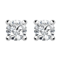 18ct White Gold 0.80ct Diamond Solitaire Brilliant Cut Stud Earrings, FEU-087.