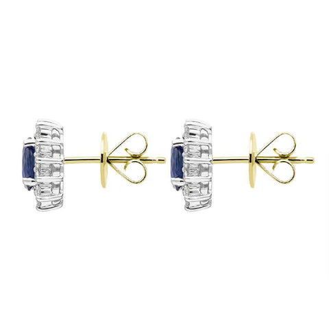 18ct White Gold 0.98ct Sapphire Diamond Oval Cut Cluster Earrings FEU-1936