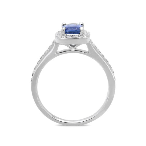 18ct White Gold 0.85ct Sapphire Diamond Cushion Cluster Ring