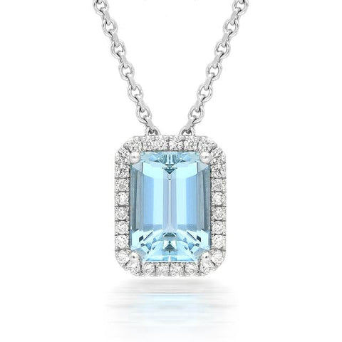 18ct White Gold 2.06ct Aquamarine Diamond Necklace PJW-253