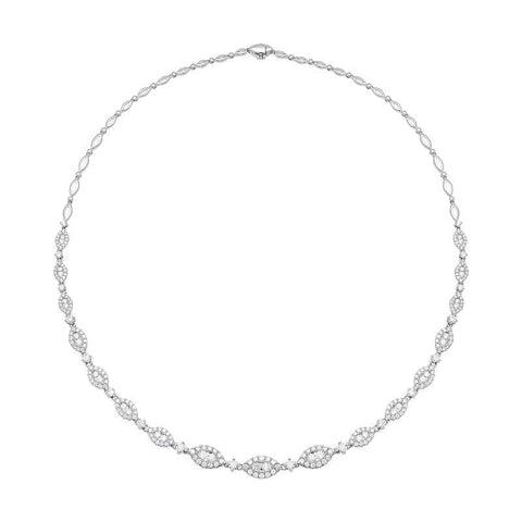 18ct White Gold 4.42ct Diamond Marquise Cluster Necklace, FEU-1796.