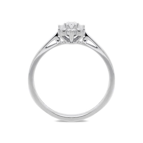 18ct White Gold Diamond Brilliant Cut Cluster Flower Ring. R946.