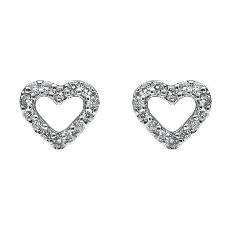 18ct White Gold Diamond Open Heart Stud Earrings. E2003.