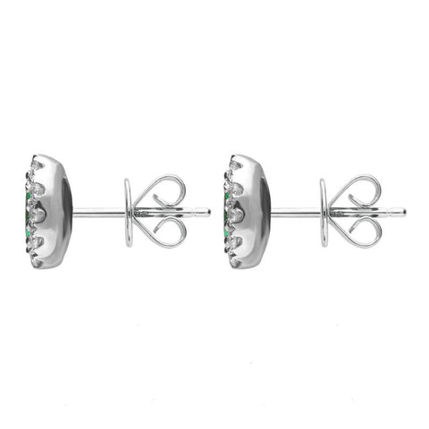 18ct White Gold Emerald and Diamond Oval Stud Earrings