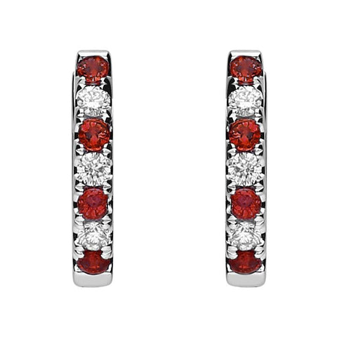 18ct White Gold Ruby and Diamond Huggie Hoop Earrings E2353