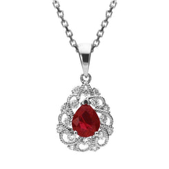 18ct White Gold Ruby and Diamond Pear Swirl Necklace. P3183
