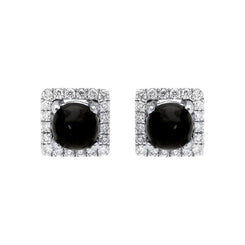 18ct White Gold Whitby Jet 0.13ct Diamond Square Stud Earrings, E2413.