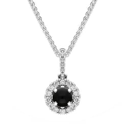 18ct White Gold Whitby Jet 0.14ct Diamond Round Necklace P3326