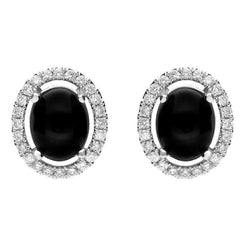 18ct White Gold Whitby Jet 0.51ct Diamond Oval Stud Earrings, E2212.