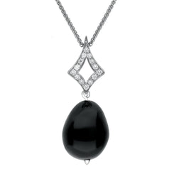18ct White Gold Whitby Jet Diamond Bead Pave Set Open Diamond Shape Necklace, PUNQ0000266