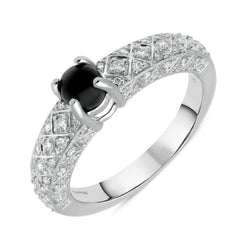 18ct White Gold Whitby Jet Diamond Claw Set Ring R886