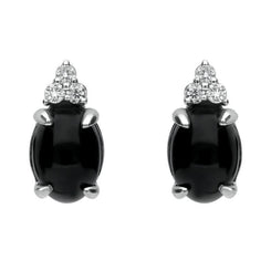 18ct White Gold Whitby Jet Diamond Oval Stud Earrings, E1680.