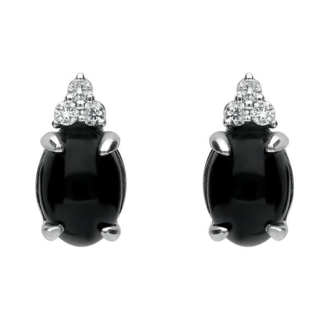 18ct White Gold Whitby Jet Diamond Oval Stud Earrings, E1680.
