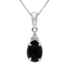 18ct White Gold Whitby Jet Diamond Oval Three Stone Necklace. P2200.