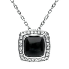 18ct White Gold Whitby Jet Diamond Square Pave Edge Necklace P1793C