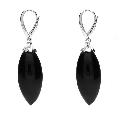 18ct White Gold Whitby Jet 0.16ct Diamond Cluster Drop Earrings. E2251.