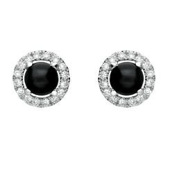 18ct White Gold Whitby Jet and Diamond Round Stud Earrings. E1994.