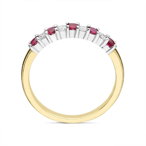 18ct Yellow Gold 0.26ct Ruby Diamond Half Eternity Ring FEU-1942