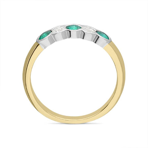 18ct Yellow Gold 0.30ct Emerald Diamond Half Eternity Ring FEU-1966