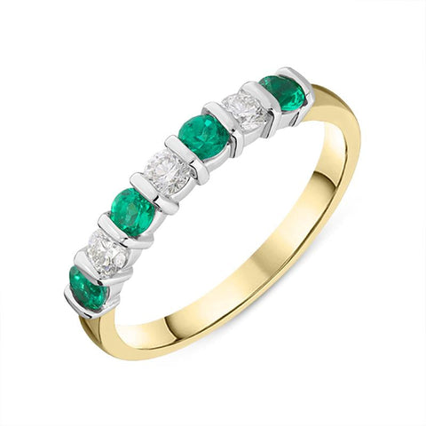 18ct Yellow Gold 0.31ct Emerald Diamond Bar Set Ring FEU-2039