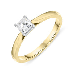 18ct Yellow Gold 0.32ct Diamond Princess Cut Solitaire Ring. FEU-1547.