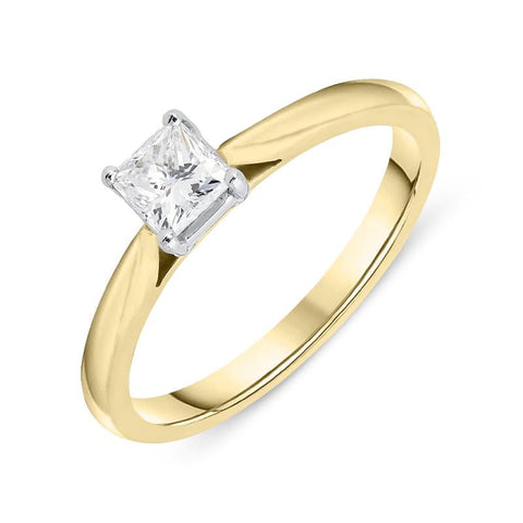18ct Yellow Gold 0.32ct Diamond Princess Cut Solitaire Ring. FEU-1547.