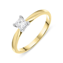18ct Yellow Gold 0.32ct Diamond Princess Cut Solitaire Ring. FEU-757.