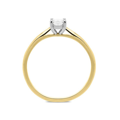 18ct Yellow Gold 0.32ct Diamond Princess Cut Solitaire Ring. FEU-757.