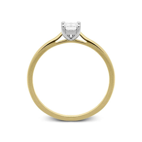 18ct Yellow Gold 0.33ct Diamond Princess Cut Solitaire Ring, FEU-760.