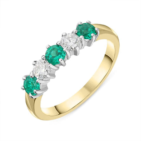 18ct Yellow Gold 0.46ct Emerald and Diamond Half Eternity Ring FEU-2010