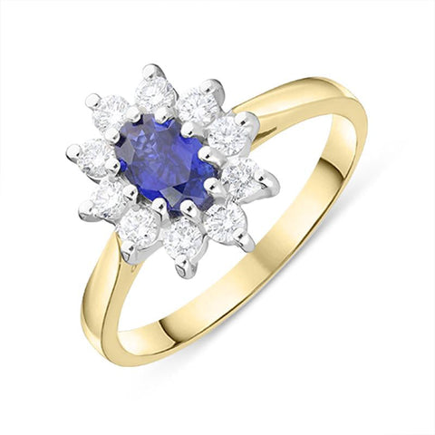 18ct Yellow Gold 0.49ct Sapphire Diamond Oval Cluster Ring