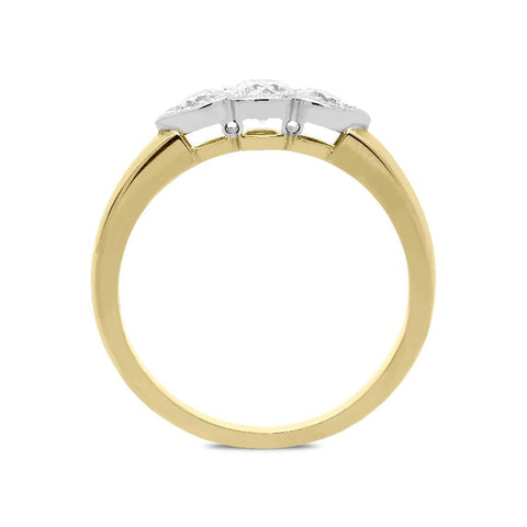 18ct Yellow Gold 0.52ct Diamond Millgrain Trilogy Ring, FEU-1197.