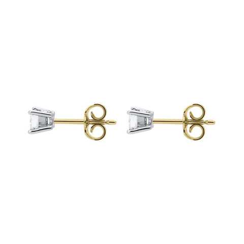 18ct Yellow Gold 0.52ct Diamond Princess Cut Solitaire Stud Earrings, FEU-251.