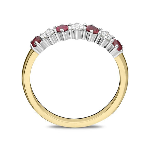 18ct Yellow Gold 0.52ct Ruby Diamond Half Eternity Ring FEU-1989