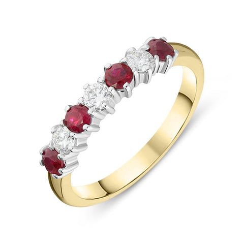 18ct Yellow Gold 0.52ct Ruby Diamond Half Eternity Ring FEU-1989
