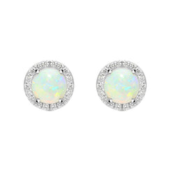 18ct Yellow Gold Opal Diamond Round Stud Earrings FEU-2023