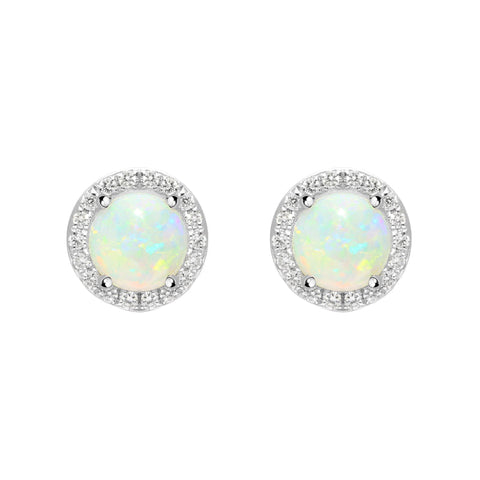 18ct Yellow Gold Opal Diamond Round Stud Earrings FEU-2023