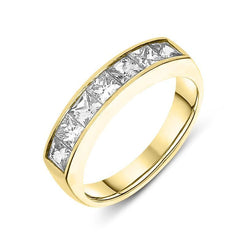 18ct Yellow Gold 0.73ct Diamond Princess Cut Channel Set Half Eternity Ring, FEU-870.
