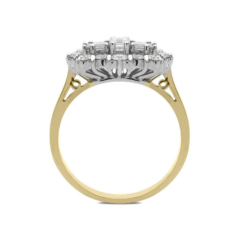 18ct Yellow Gold 1.10ct Diamond Baguette Cut Cluster Ring, FEU-1254.