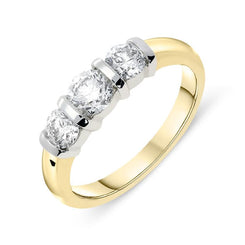 18ct Yellow Gold 1.18ct Diamond Trilogy Bar Set Ring, FEU-1192.