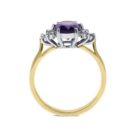 18ct Yellow Gold 1.54ct Amethyst Diamond Oval Cut Ring, FEU-1271.