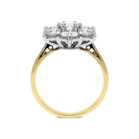 18ct Yellow Gold 2.07ct Diamond Flower Cluster Ring, FEU-1274.