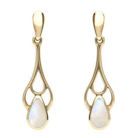 18ct Yellow Gold Moonstone Pear Spoon Earrings, E139.