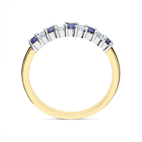 18ct Yellow Gold Sapphire Diamond Claw Set Half Eternity Ring FEU-1988