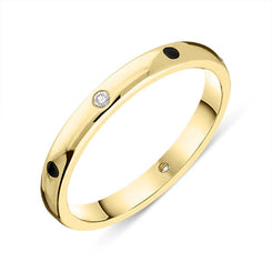 18ct Yellow Gold Whitby Jet Diamond 2.5mm Wedding Band Ring R1192_2.5