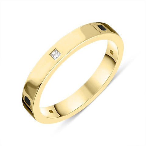 18ct Yellow Gold Whitby Jet Diamond 3mm Wedding Band Ring R1198_3