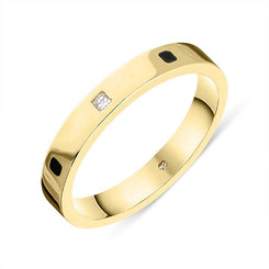 18ct Yellow Gold Whitby Jet Diamond 3mm Wedding Band Ring R1199_3