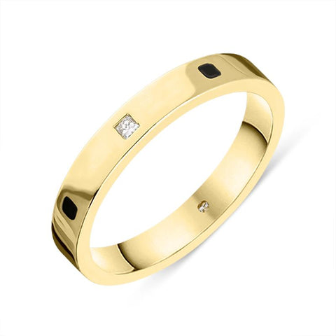 18ct Yellow Gold Whitby Jet Diamond 3mm Wedding Band Ring R1199_3