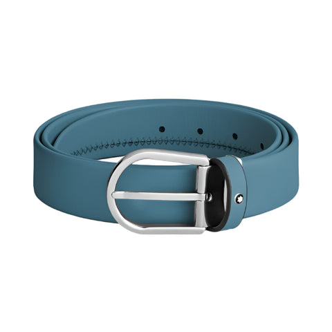 Montblanc Horseshoe Buckle Smokey Blue 35mm Leather Belt